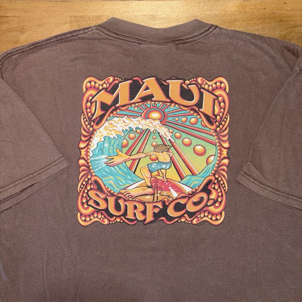 Vintage Maui Surf Company Shirt Mens L Trippy Art Sports Ocean Hawaii Mocha